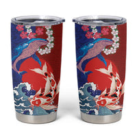 Hawaiian and Japanese Together Tumbler Cup The Whale and Koi Fish with Hinomaru and Lei LT03 Blue - Polynesian Pride