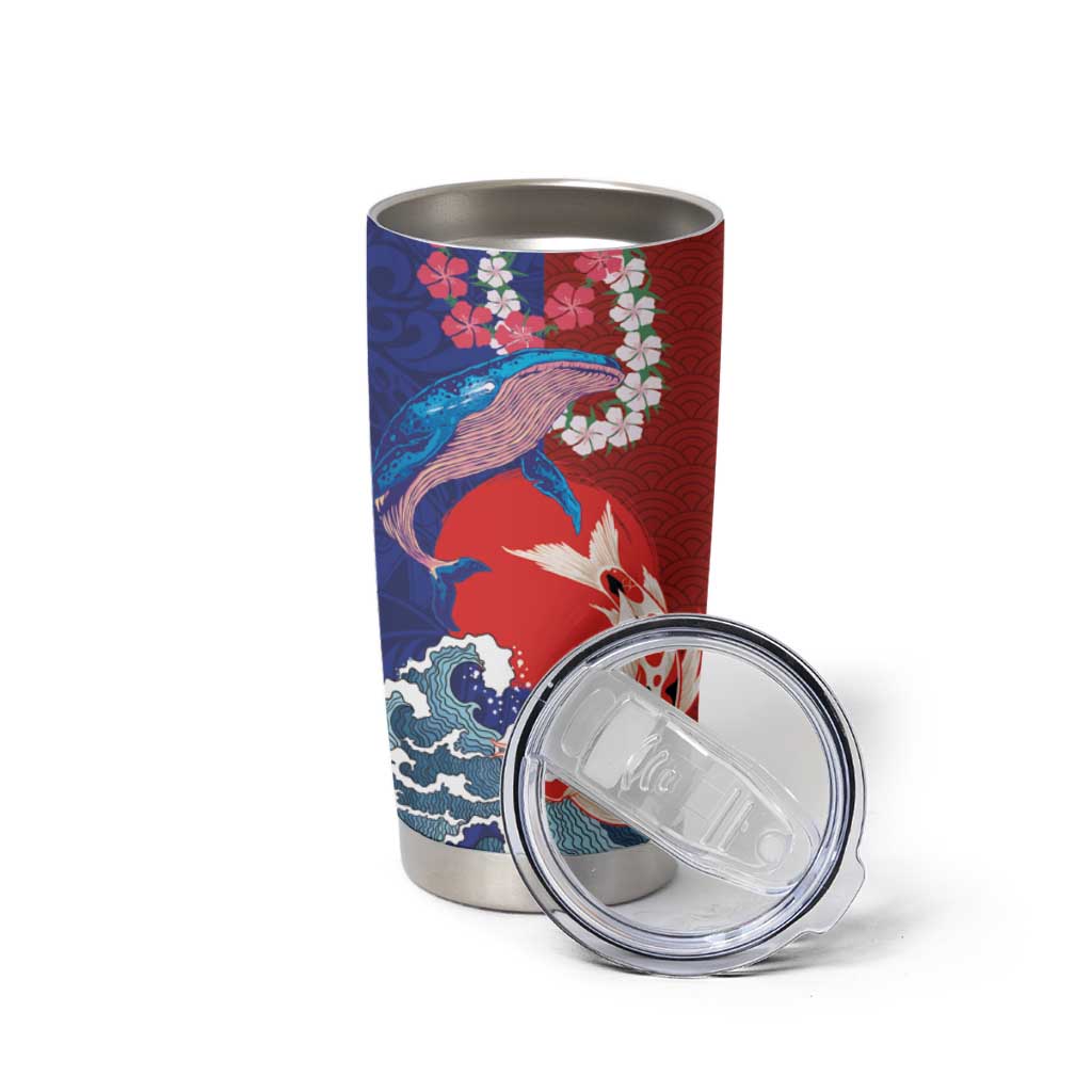 Hawaiian and Japanese Together Tumbler Cup The Whale and Koi Fish with Hinomaru and Lei LT03 - Polynesian Pride