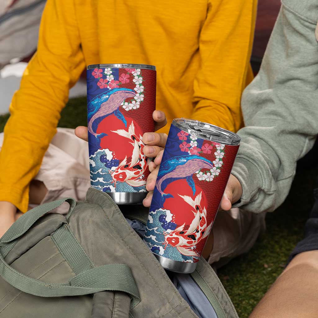 Hawaiian and Japanese Together Tumbler Cup The Whale and Koi Fish with Hinomaru and Lei LT03 - Polynesian Pride