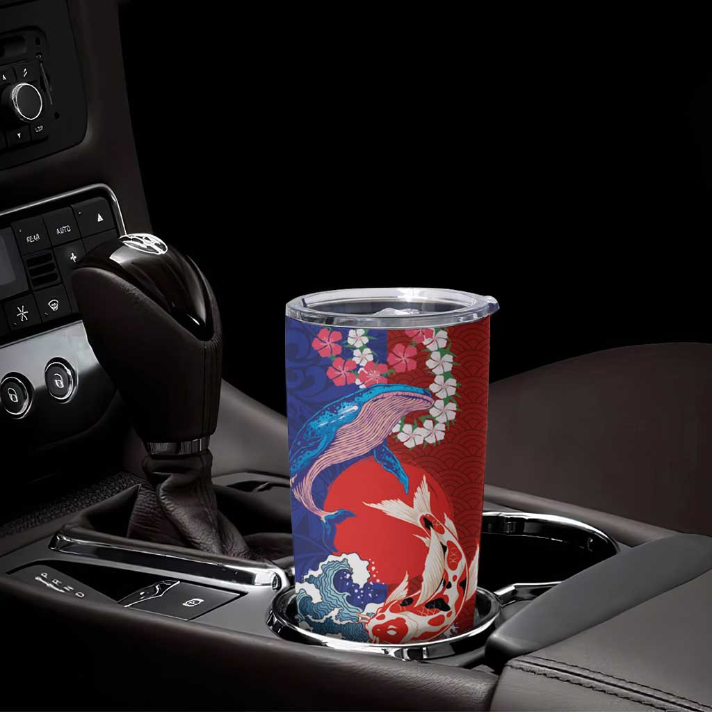 Hawaiian and Japanese Together Tumbler Cup The Whale and Koi Fish with Hinomaru and Lei LT03 - Polynesian Pride