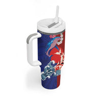 Hawaiian and Japanese Together Tumbler With Handle The Whale and Koi Fish with Hinomaru and Lei LT03 - Polynesian Pride