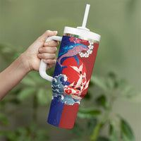 Hawaiian and Japanese Together Tumbler With Handle The Whale and Koi Fish with Hinomaru and Lei LT03 - Polynesian Pride