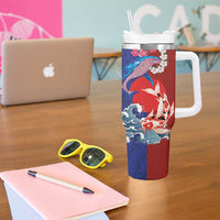 Hawaiian and Japanese Together Tumbler With Handle The Whale and Koi Fish with Hinomaru and Lei LT03 - Polynesian Pride