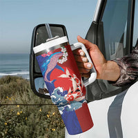 Hawaiian and Japanese Together Tumbler With Handle The Whale and Koi Fish with Hinomaru and Lei LT03 - Polynesian Pride