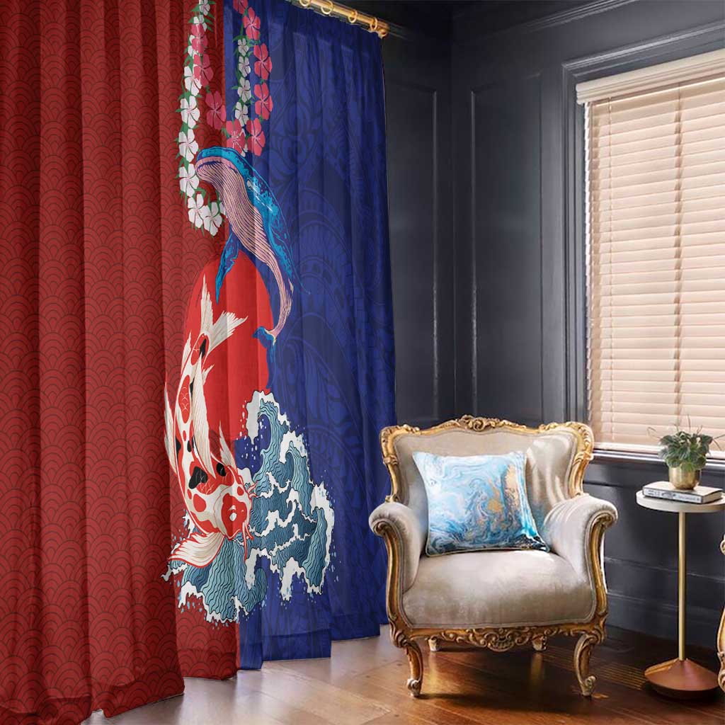 Hawaiian and Japanese Together Window Curtain The Whale and Koi Fish with Hinomaru and Lei LT03 - Polynesian Pride