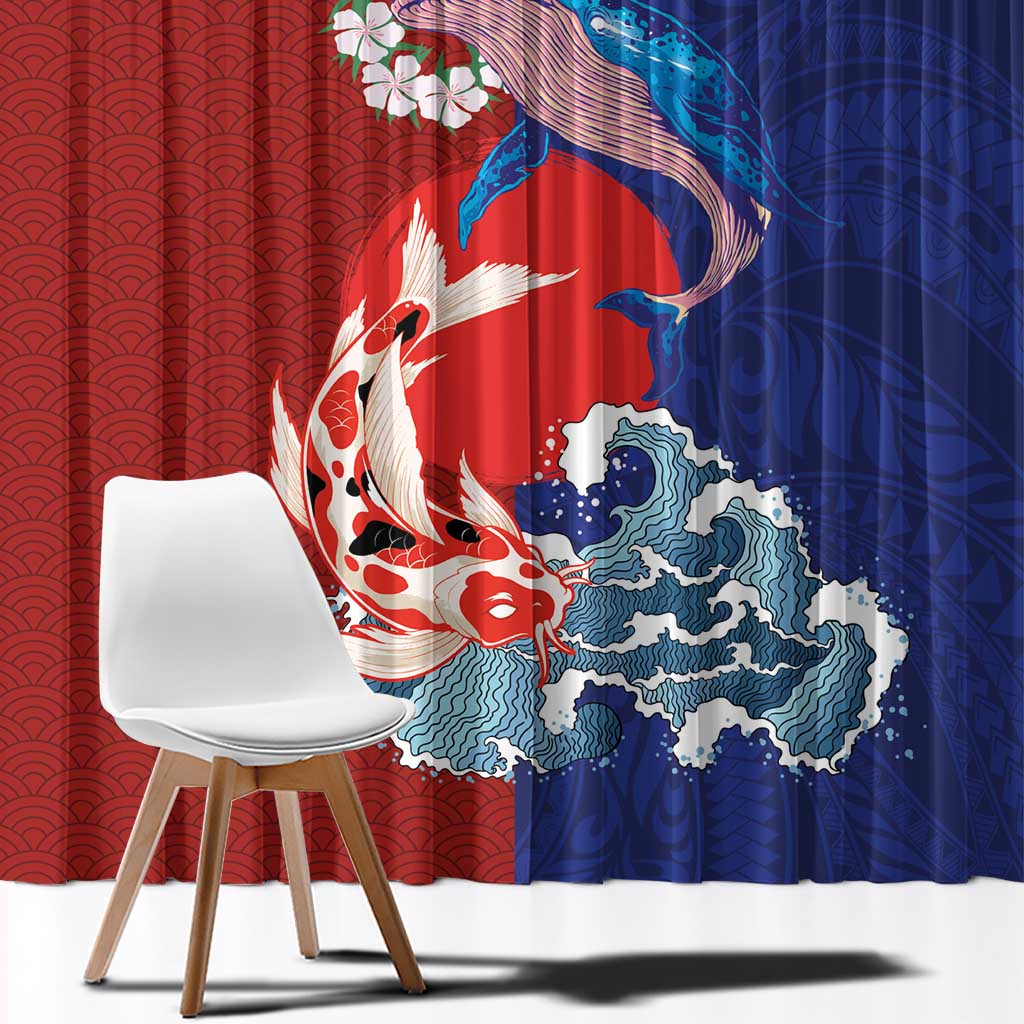 Hawaiian and Japanese Together Window Curtain The Whale and Koi Fish with Hinomaru and Lei LT03 - Polynesian Pride