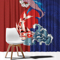 Hawaiian and Japanese Together Window Curtain The Whale and Koi Fish with Hinomaru and Lei LT03 - Polynesian Pride