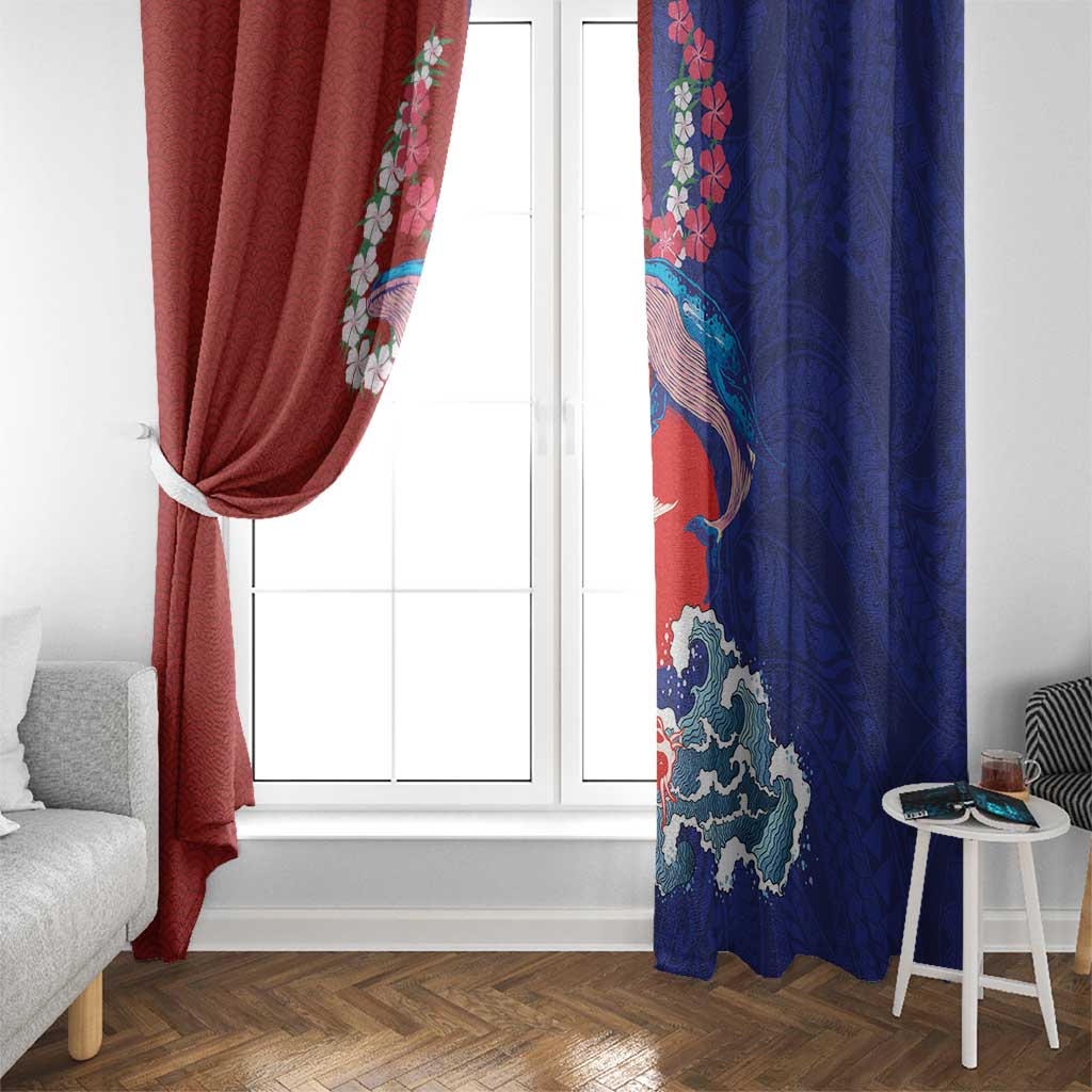 Hawaiian and Japanese Together Window Curtain The Whale and Koi Fish with Hinomaru and Lei LT03 - Polynesian Pride