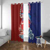 Hawaiian and Japanese Together Window Curtain The Whale and Koi Fish with Hinomaru and Lei LT03 With Grommets Blue - Polynesian Pride