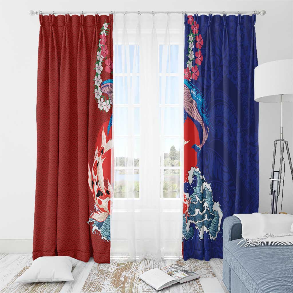 Hawaiian and Japanese Together Window Curtain The Whale and Koi Fish with Hinomaru and Lei LT03 - Polynesian Pride