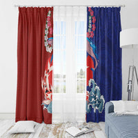 Hawaiian and Japanese Together Window Curtain The Whale and Koi Fish with Hinomaru and Lei LT03 - Polynesian Pride