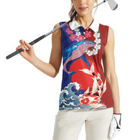 Hawaiian and Japanese Together Women Sleeveless Polo Shirt The Whale and Koi Fish with Hinomaru and Lei LT03 - Polynesian Pride