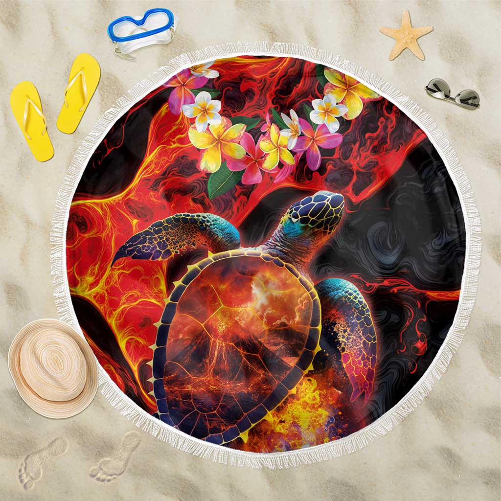Hawaiian Turtle with Volcanic Eruption Beach Blanket Hibiscus Lei and Lava Flow an Abstract Texture LT03 One Size 150cm Black - Polynesian Pride
