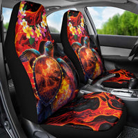 Hawaiian Turtle with Volcanic Eruption Car Seat Cover Hibiscus Lei and Lava Flow an Abstract Texture
