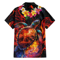 Hawaiian Turtle with Volcanic Eruption Family Matching Long Sleeve Bodycon Dress and Hawaiian Shirt Hibiscus Lei and Lava Flow an Abstract Texture