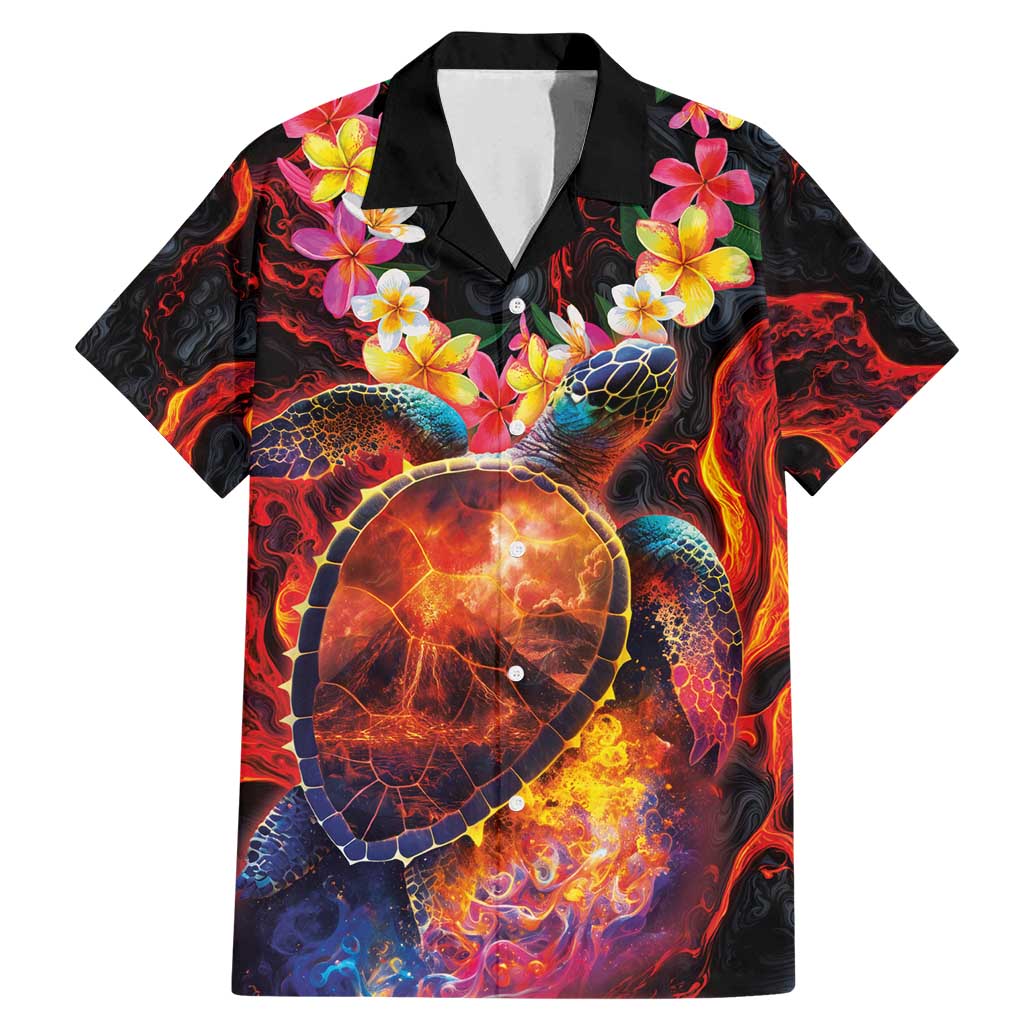 Hawaiian Turtle with Volcanic Eruption Family Matching Mermaid Dress and Hawaiian Shirt Hibiscus Lei and Lava Flow an Abstract Texture LT03 Dad's Shirt - Short Sleeve Black - Polynesian Pride