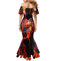 Hawaiian Turtle with Volcanic Eruption Family Matching Mermaid Dress and Hawaiian Shirt Hibiscus Lei and Lava Flow an Abstract Texture LT03 - Polynesian Pride