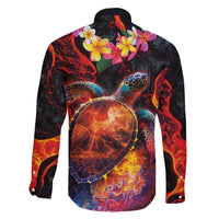 Hawaiian Turtle with Volcanic Eruption Family Matching Off Shoulder Maxi Dress and Hawaiian Shirt Hibiscus Lei and Lava Flow an Abstract Texture LT03 - Polynesian Pride