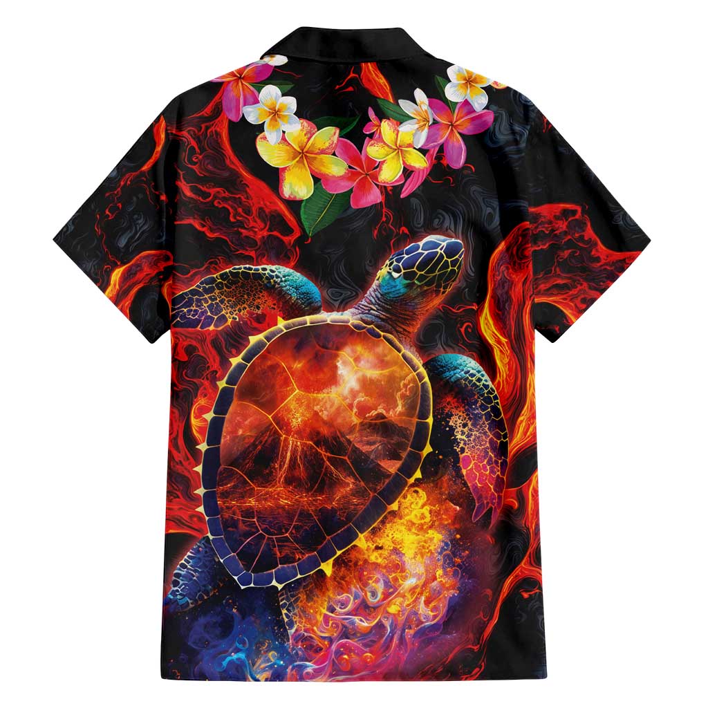 Hawaiian Turtle with Volcanic Eruption Family Matching Off Shoulder Short Dress and Hawaiian Shirt Hibiscus Lei and Lava Flow an Abstract Texture