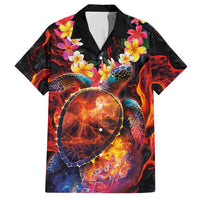 Hawaiian Turtle with Volcanic Eruption Family Matching Puletasi and Hawaiian Shirt Hibiscus Lei and Lava Flow an Abstract Texture LT03 Dad's Shirt - Short Sleeve Black - Polynesian Pride