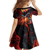 Hawaiian Turtle with Volcanic Eruption Kid Short Sleeve Dress Hibiscus Lei and Lava Flow an Abstract Texture