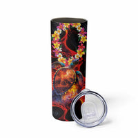 Hawaiian Turtle with Volcanic Eruption Skinny Tumbler Hibiscus Lei and Lava Flow an Abstract Texture LT03 - Polynesian Pride