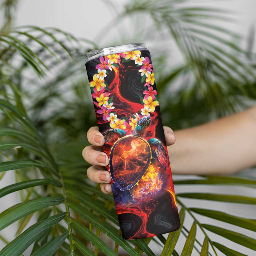 Hawaiian Turtle with Volcanic Eruption Skinny Tumbler Hibiscus Lei and Lava Flow an Abstract Texture LT03 - Polynesian Pride