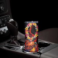 Hawaiian Turtle with Volcanic Eruption Skinny Tumbler Hibiscus Lei and Lava Flow an Abstract Texture LT03 - Polynesian Pride