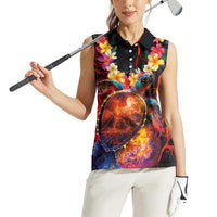 Hawaiian Turtle with Volcanic Eruption Women Sleeveless Polo Shirt Hibiscus Lei and Lava Flow an Abstract Texture LT03 - Polynesian Pride