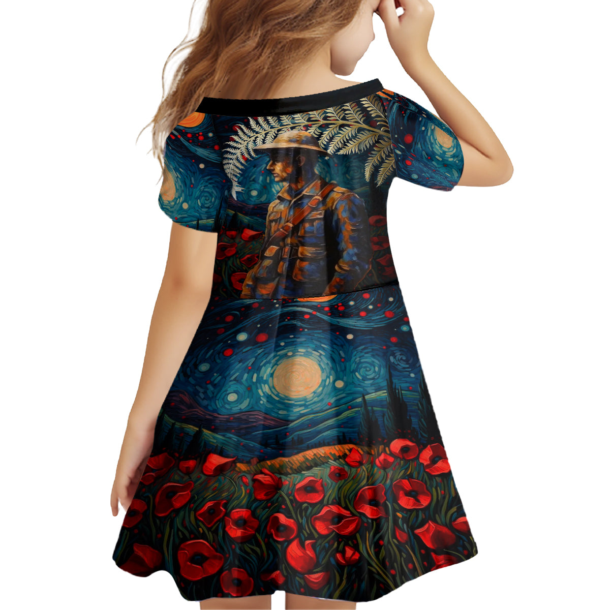 New Zealand Soldier ANZAC Day Family Matching Off Shoulder Maxi Dress and Hawaiian Shirt Silver Fern Starry Night Style LT03 - Polynesian Pride