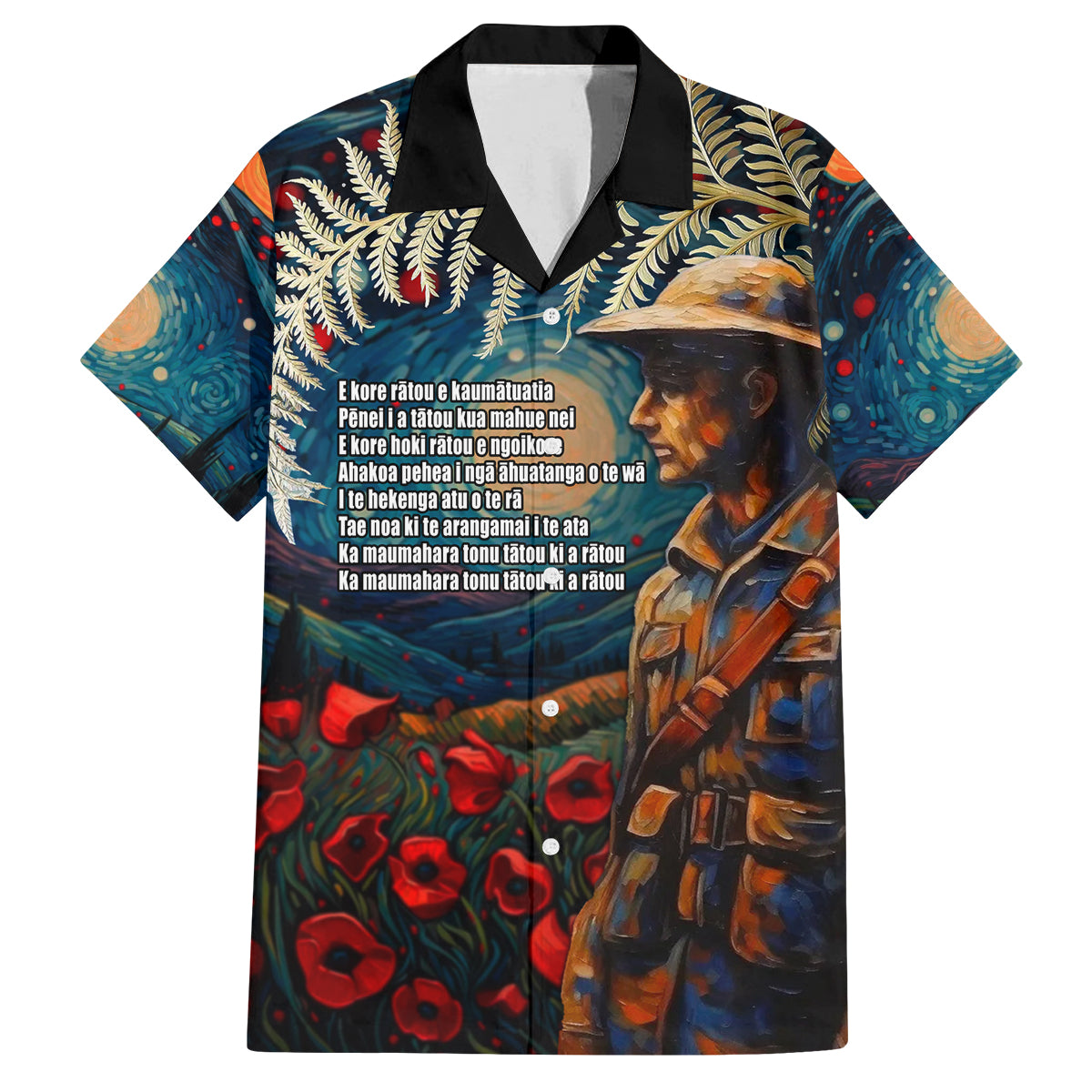 New Zealand Soldier ANZAC Day Family Matching Off Shoulder Maxi Dress and Hawaiian Shirt Silver Fern Starry Night Style LT03 Dad's Shirt - Short Sleeve Blue - Polynesian Pride