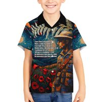 New Zealand Soldier ANZAC Day Family Matching Summer Maxi Dress and Hawaiian Shirt Silver Fern Starry Night Style LT03 Son's Shirt Blue - Polynesian Pride
