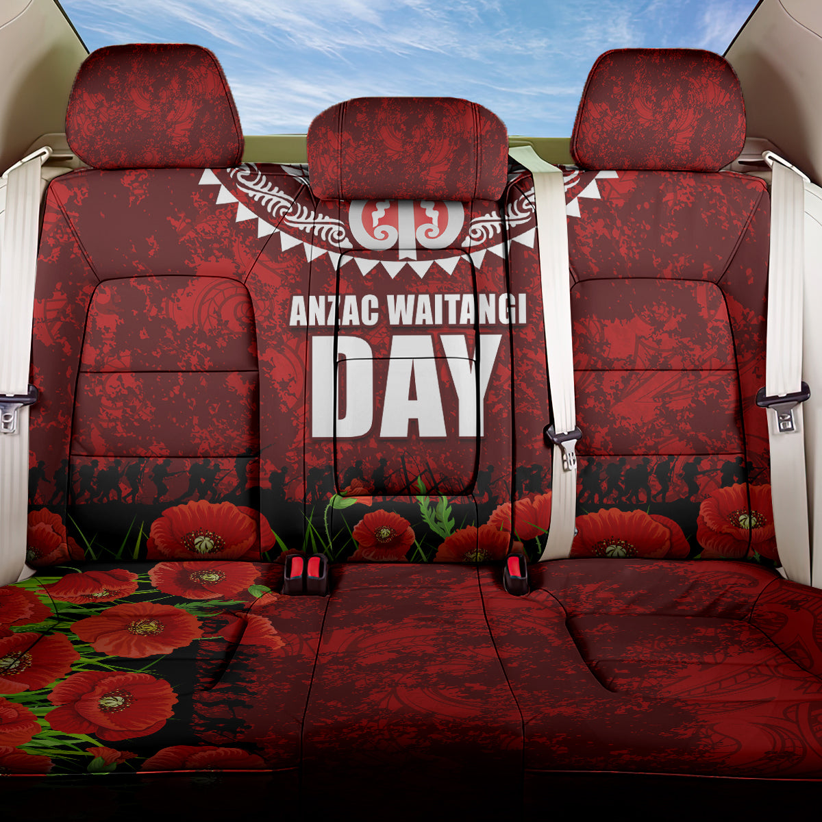 New Zealand ANZAC Waitangi Day Back Car Seat Cover Hei Tiki and Soldier LT03 One Size Red - Polynesian Pride
