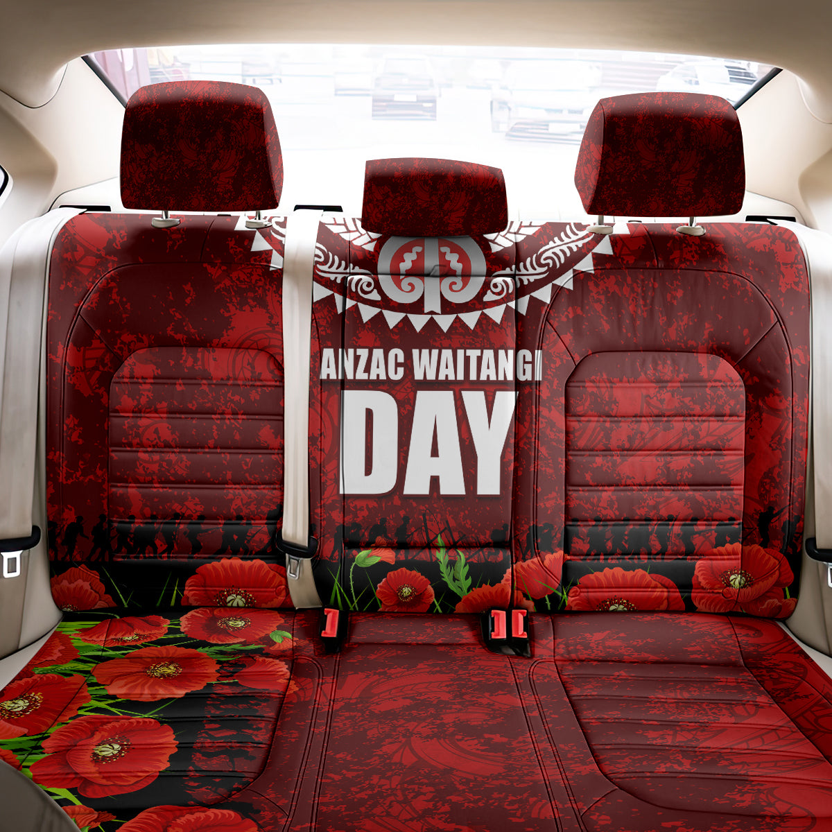 New Zealand ANZAC Waitangi Day Back Car Seat Cover Hei Tiki and Soldier LT03 - Polynesian Pride