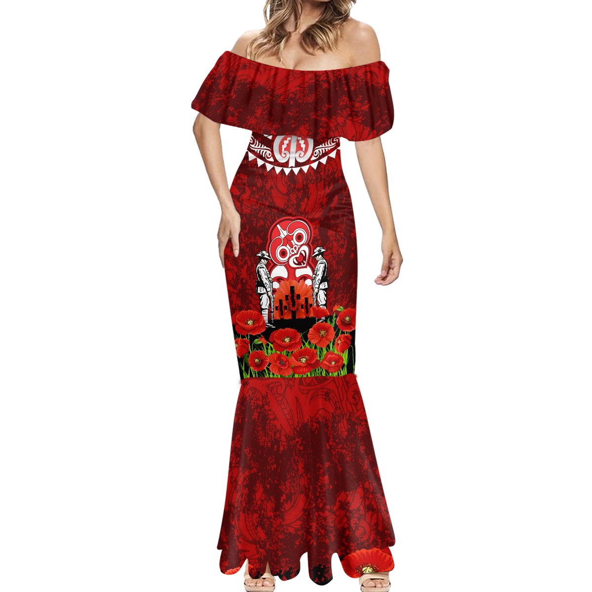 New Zealand ANZAC Waitangi Day Mermaid Dress Hei Tiki and Soldier LT03 - Polynesian Pride