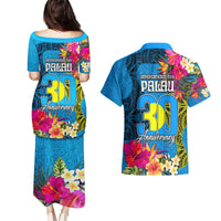 Palau Independence Day Couples Matching Puletasi and Hawaiian Shirt 1st October 30th Anniversary Polynesian Jungle Flower LT03 - Polynesian Pride