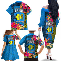 Palau Independence Day Family Matching Off The Shoulder Long Sleeve Dress and Hawaiian Shirt 1st October 30th Anniversary Polynesian Jungle Flower LT03 - Polynesian Pride