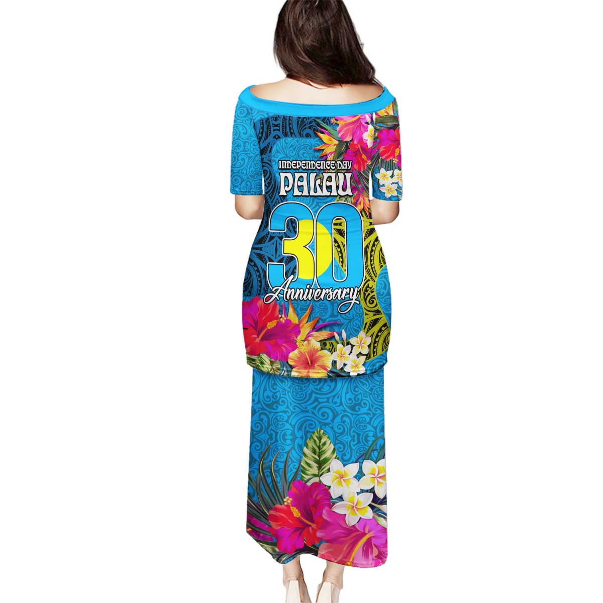 Palau Independence Day Family Matching Puletasi and Hawaiian Shirt 1st October 30th Anniversary Polynesian Jungle Flower LT03 - Polynesian Pride
