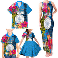 Palau Independence Day Family Matching Tank Maxi Dress and Hawaiian Shirt 1st October 30th Anniversary Polynesian Jungle Flower LT03 - Polynesian Pride