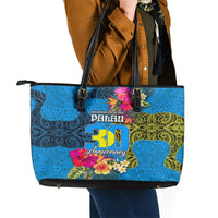 Palau Independence Day Leather Tote Bag 1st October 30th Anniversary Polynesian Jungle Flower LT03 - Polynesian Pride