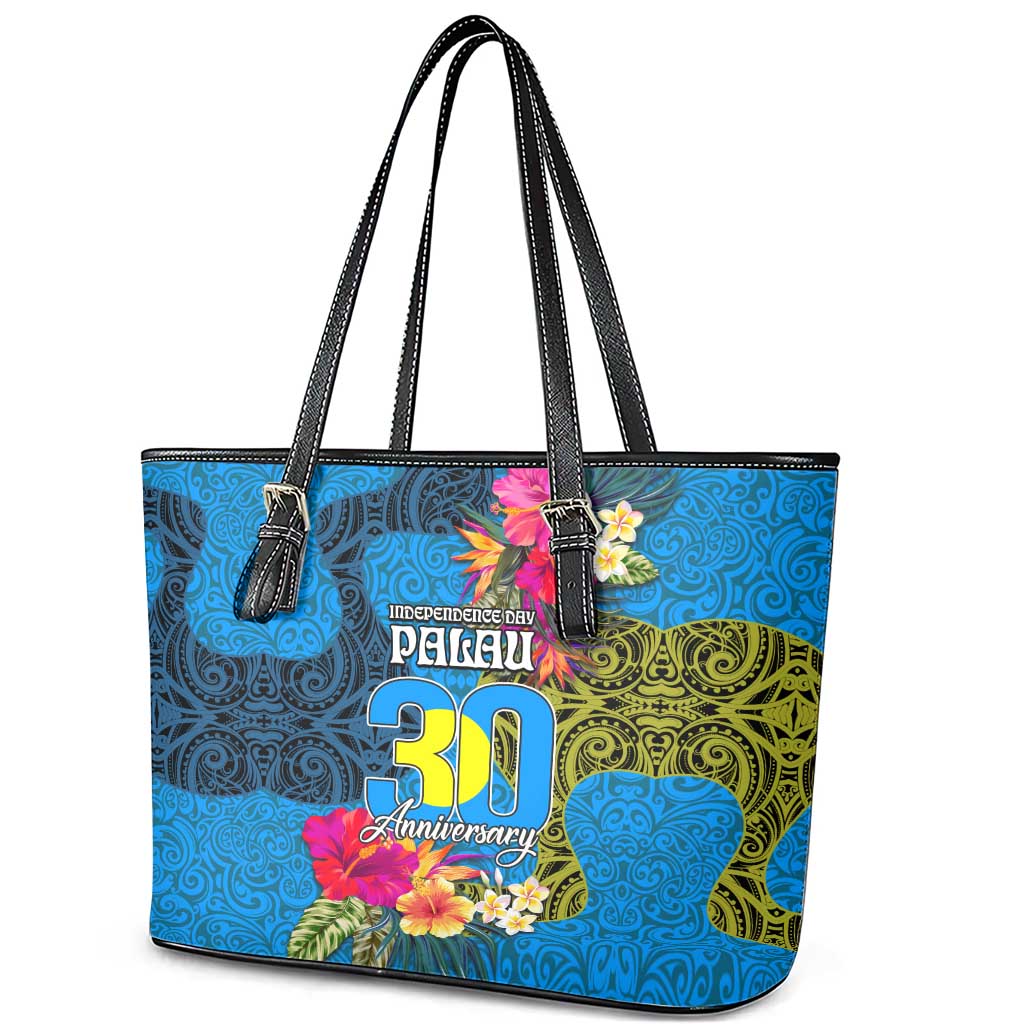 Palau Independence Day Leather Tote Bag 1st October 30th Anniversary Polynesian Jungle Flower LT03 - Polynesian Pride