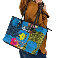 Palau Independence Day Leather Tote Bag 1st October 30th Anniversary Polynesian Jungle Flower LT03 - Polynesian Pride