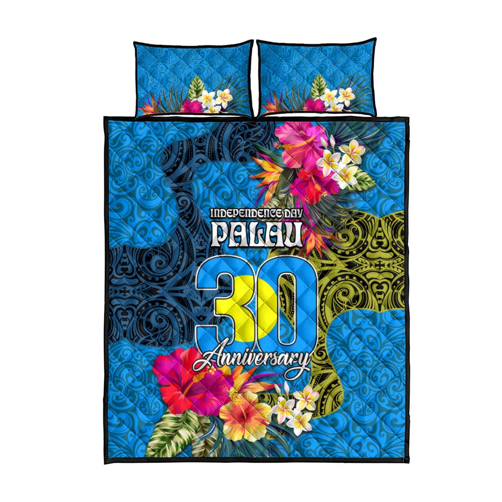 Palau Independence Day Quilt Bed Set 1st October 30th Anniversary Polynesian Jungle Flower