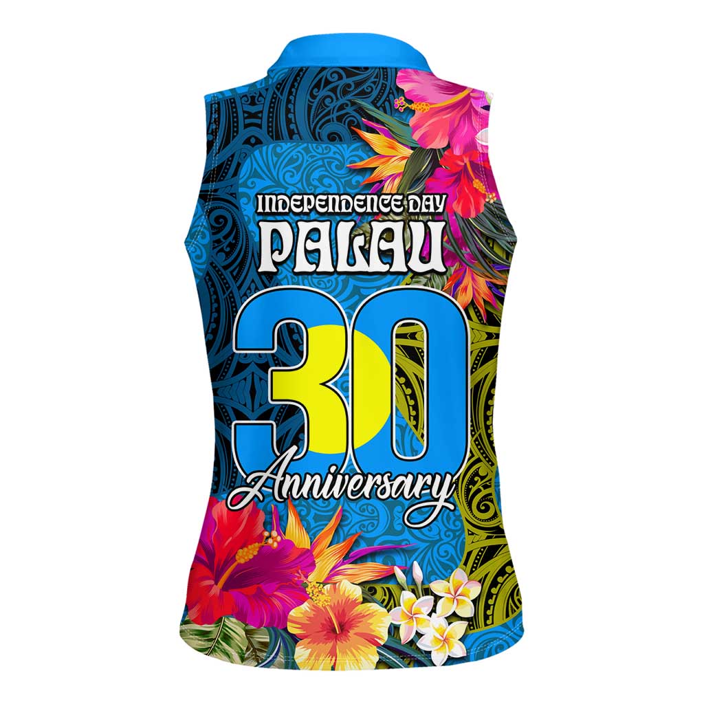 Palau Independence Day Women Sleeveless Polo Shirt 1st October 30th Anniversary Polynesian Jungle Flower LT03 - Polynesian Pride