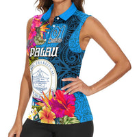 Palau Independence Day Women Sleeveless Polo Shirt 1st October 30th Anniversary Polynesian Jungle Flower LT03 - Polynesian Pride