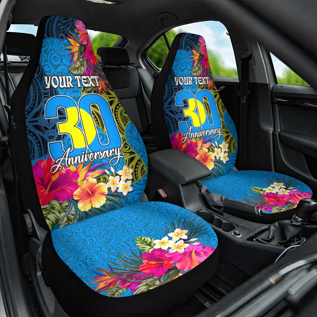 Personalised Palau Independence Day Car Seat Cover 1st October 30th Anniversary Polynesian Jungle Flower LT03 One Size Blue - Polynesian Pride