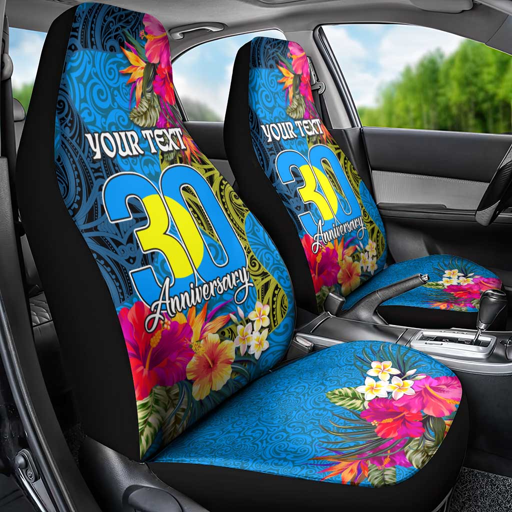 Personalised Palau Independence Day Car Seat Cover 1st October 30th Anniversary Polynesian Jungle Flower LT03 - Polynesian Pride