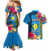 Personalised Palau Independence Day Couples Matching Mermaid Dress and Hawaiian Shirt 1st October 30th Anniversary Polynesian Jungle Flower LT03 - Polynesian Pride