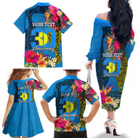 Personalised Palau Independence Day Family Matching Off The Shoulder Long Sleeve Dress and Hawaiian Shirt 1st October 30th Anniversary Polynesian Jungle Flower LT03 - Polynesian Pride
