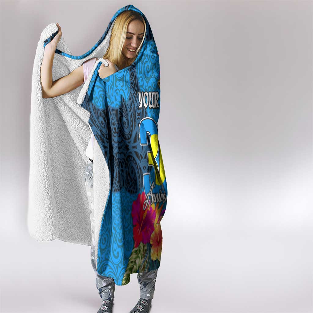 Personalised Palau Independence Day Hooded Blanket 1st October 30th Anniversary Polynesian Jungle Flower